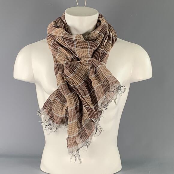 BRUNELLO CUCINELLI Size Brown Tan Plaid Linen Scarves